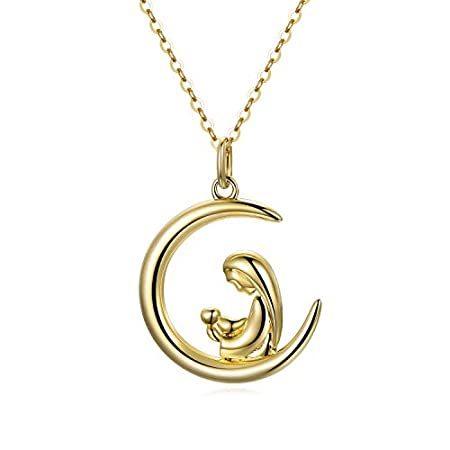 【現金特価】 14K Gold Moon Necklace for Women, Dainty Mother and Child Love up to Cresce ネックレス、ペンダント