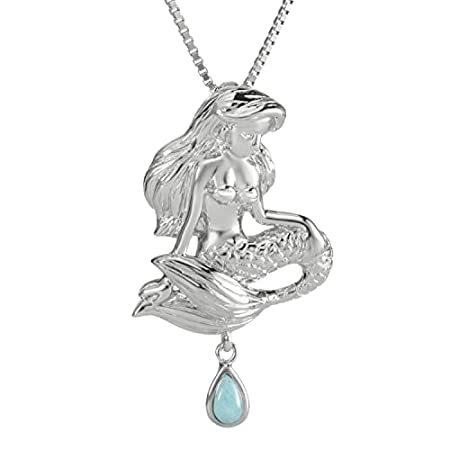 Sterling Silver Natural Larimar Raindrop Mermaid Princess Necklace Pendant
