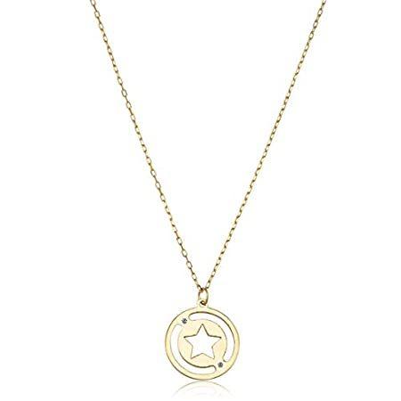 KoolJewelry 14k Yellow Gold Cubic Zirconia Cutout Star Disc Choker Necklace
