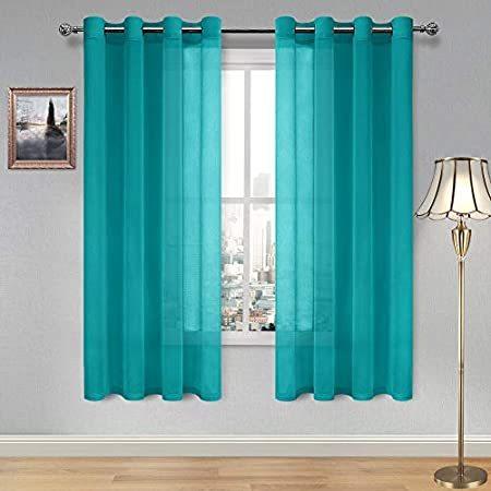 DWCN Turquoise Faux Linen Sheer Curtains - Grommet Voile Window Curtain Dra