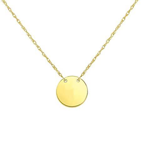 14k Yellow Gold Mini Plain Circle Disc Necklace with Spring Ring Clasp (16