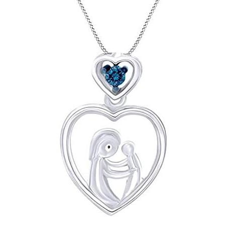 【正規通販】 AFFY Blue Natural Diamond Mom & Baby Heart Pendant Necklace in 14k White Go ネックレス、ペンダント