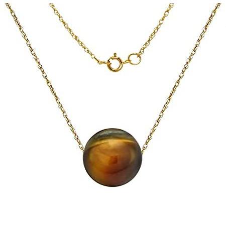 8mm Tiger Eye Charm Pendant Floating on an 18 Inches Long Rope Chain 14k Ye