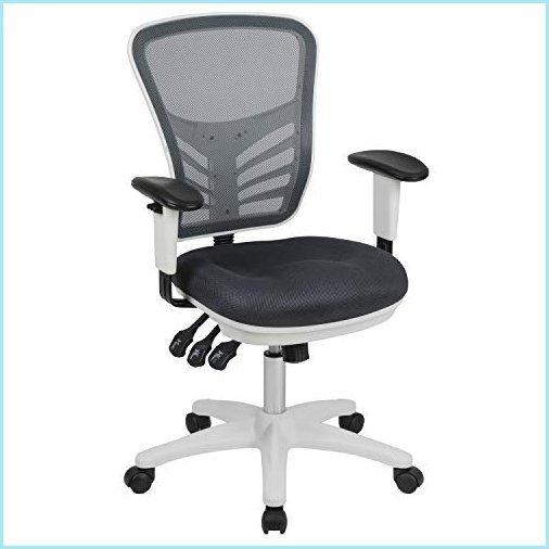 新品Flash Furniture Mid-Back Dark Gray Mesh Multifunction Executive Swivel Ergonomic Office Chair with Adjustable Arms and White Frame
