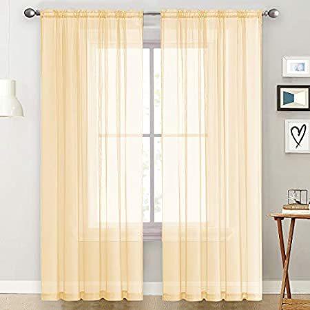 Basic Rod Pocket Sheer Voile Window Curtain Panels Beige 52 W x 84 L inch L