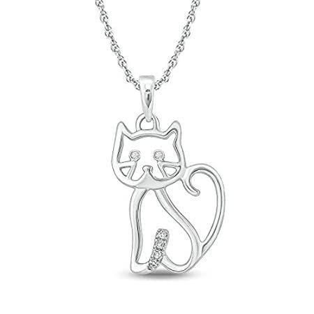 魅力的な価格 White 10K Gold Di Round with Pendant Silhouette Cat Women, for Necklace Cat ネックレス、ペンダント