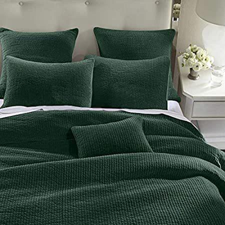 新品HiEnd Accents Stone Washed Cotton Velvet Quilt, King, Emerald