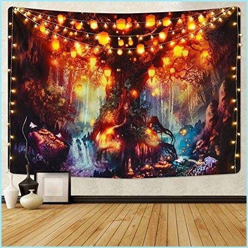 【未使用品】 新品Fantasy Forest Tapes Tree Enchanted Ancient Under Waterfalls Tapestry Lanterns Shining Mystical Tapestry Life of Tree Magical Tapestry タペストリー