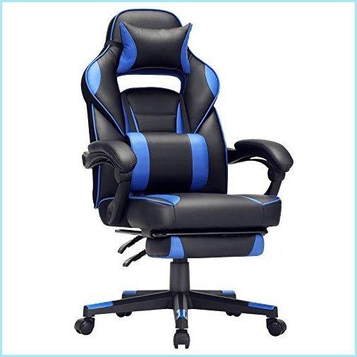 新品SONGMICS Racing Gaming Chair with Footrest， Tilt Mechanism， Lumbar Support， 330 lb Load， 26.4 x 26 x (45.7-49.6) Inches， Black and Blu