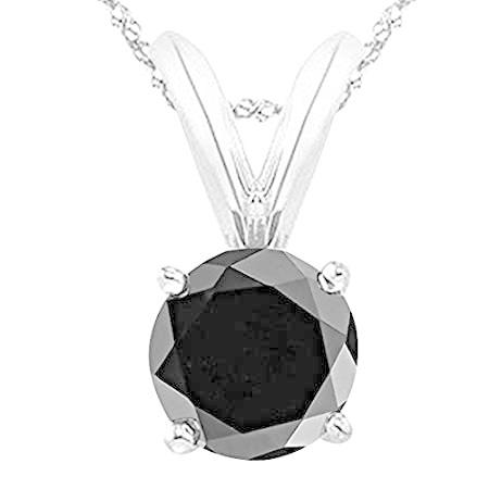 3 Carat 14K White Gold Round Black Diamond 4 Prong Solitaire Pendant Neckla