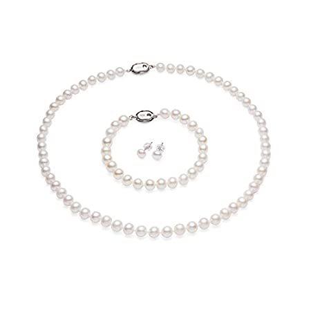 CICILIYA White Freshwater Cultured Pearl Necklace Set Includes Bracelet and