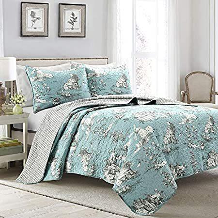 誕生日プレゼント Toile Country French Decor 新品lush 海外直送商品お取り寄せ輸入専門店 Cotton Full Q Set Quilt Piece 3 Reversible シーツ カバー Thelostthoughts Com