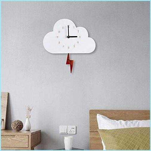 【クーポン対象外】 Art Clock Wall Mute Fashion Cute Wooden Clock, Wall 新品Cloud Decor Room Kid's Room, Living Bedroom, for Flash Rotating with Clock 掛け時計、壁掛け時計