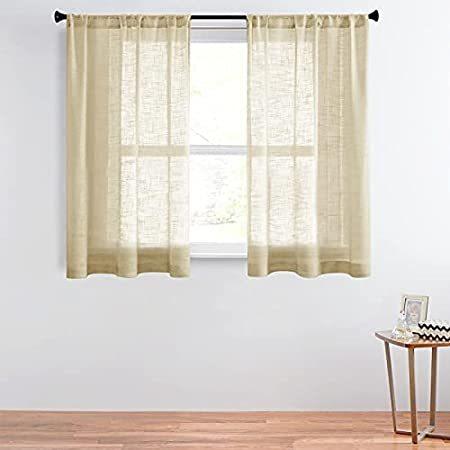 CUTEWIND Beige Linen Blend Textured Sheer Kitchen Tier Curtains 45 Inches L : CUTEWIND Cream Linen Cafe Curtains 24 inch Length 2