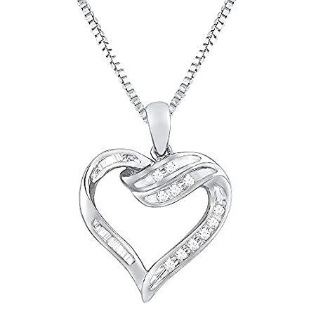 ランキング2021 cttw 1/10 Silver Sterling in Necklace Pendant Heart Diamond - Chain Inch 18 ネックレス、ペンダント
