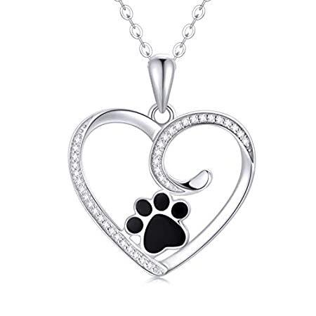 14k White Gold Heart Pendant Necklace for Women, Real Gold Dog Cat Paw Prin