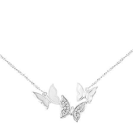 【超お買い得！】 Butterfly Diamond Necklace I3), (I-J, 1/10ct Silver Sterling 925 Women for ネックレス、ペンダント