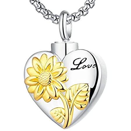 YL Women's Sunflower Ashes Necklace Sterling Silver Heart Cremation Pendant