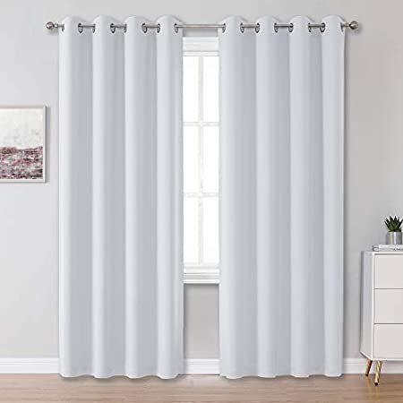 Greyish White Curtains for Bedroom Grommet Top Thermal Insulated Room Darke