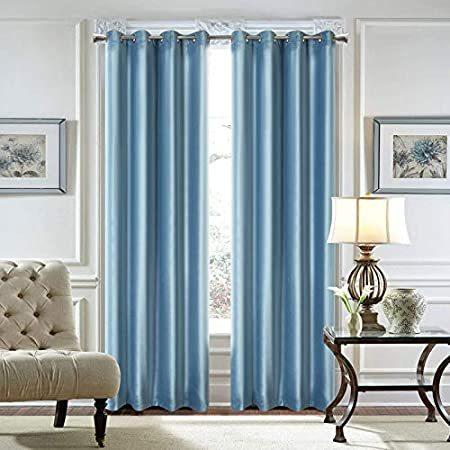LoyoLady Haze Blue Velvet Curtains 102 inches Long 2 Panels Set, Grommet Li