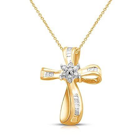 Jewelili 14K Yellow Gold Over Sterling Silver 1/4 Cttw Tapper Baguette and