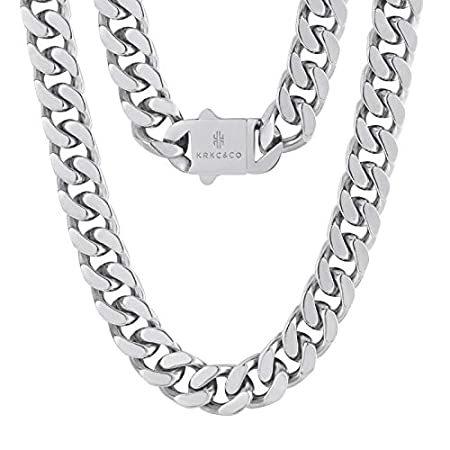 KRKC&CO 12mm/14mm Mens Cuban Link Chain, 18k Gold Miami Cuban Chain, 4-Side
