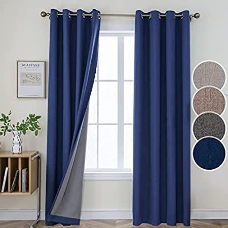 Joydeco Faux Linen 100% Blackout Curtains 95 Inch Length 2 Panels, Thermal