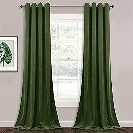 StangH Moss Green Velvet Curtains 120 inches Long - Grommet Design Blackout : StangH Moss Green Curtains Velvet - Luxury Blackout