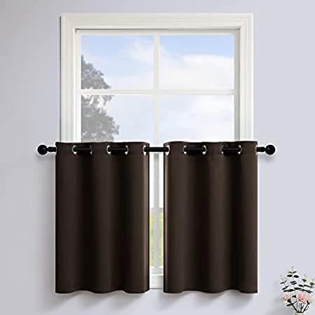 Brown Short Curtains 36 Inch Length for Basement Kitchen Grommet Blackout S