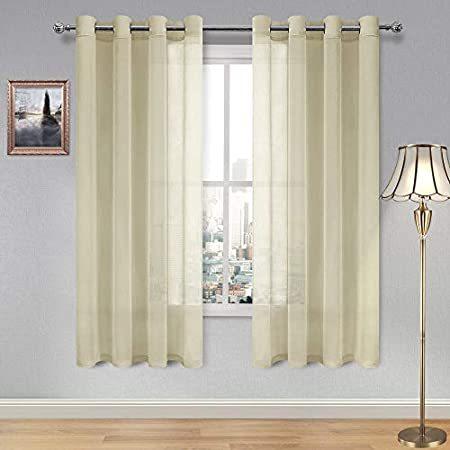 DWCN Beige Sheer Curtains Linen Look Semi Transparent Voile Grommet Curtain