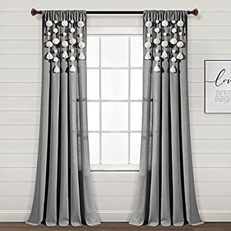 Lush Decor Boho Pom Pom Tassel Linen Window Curtain Panel (Single Panel)， 9のサムネイル