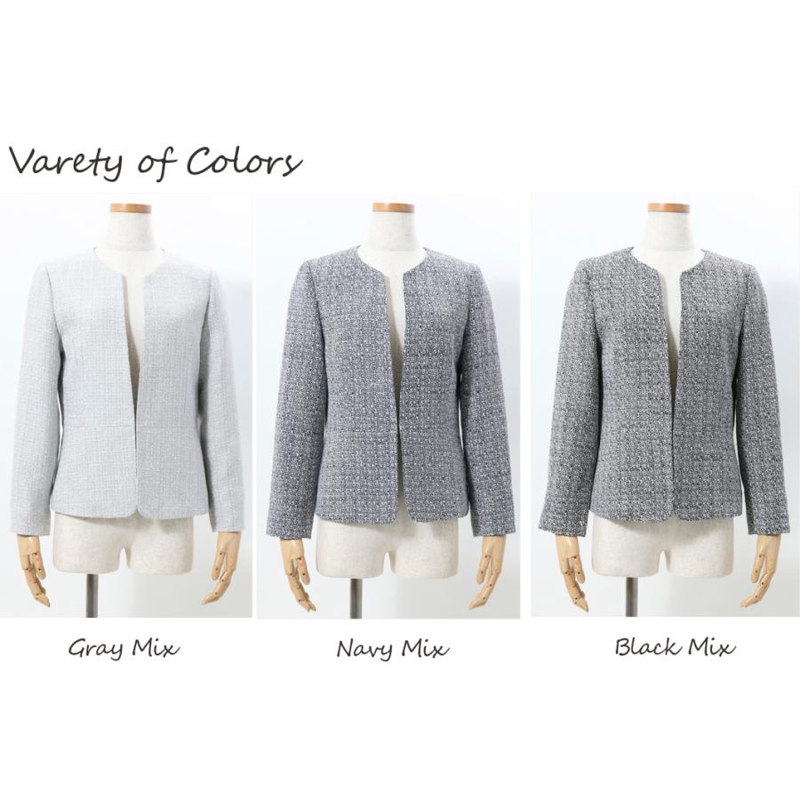 日本製」 ツイードジャケット レディース フォーマル ノーカラー 卒業