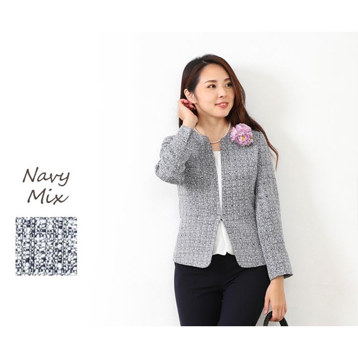 ユニヴァーサルティシュ アルパカ混 ノーカラー ツイード ジャケット 日本製 日本製」 ツイードジャケット レディース フォーマル ノーカラー 卒業