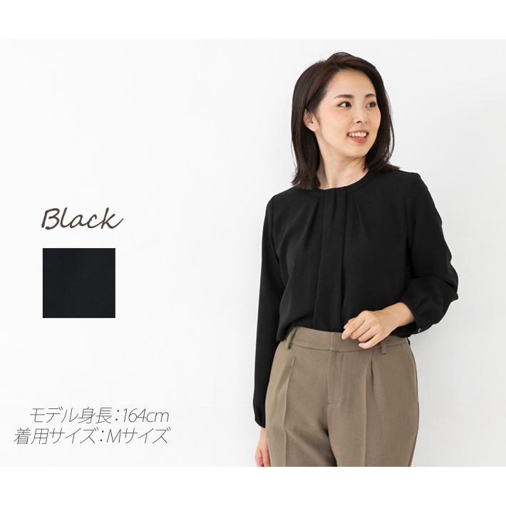 日本製」 ブラウス レディース とろみブラウス タック ボウタイ風