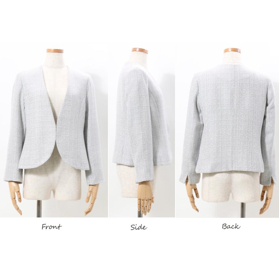 日本製 ジャケット レディース ツイード ノーカラー 卒業式 服 母 入学