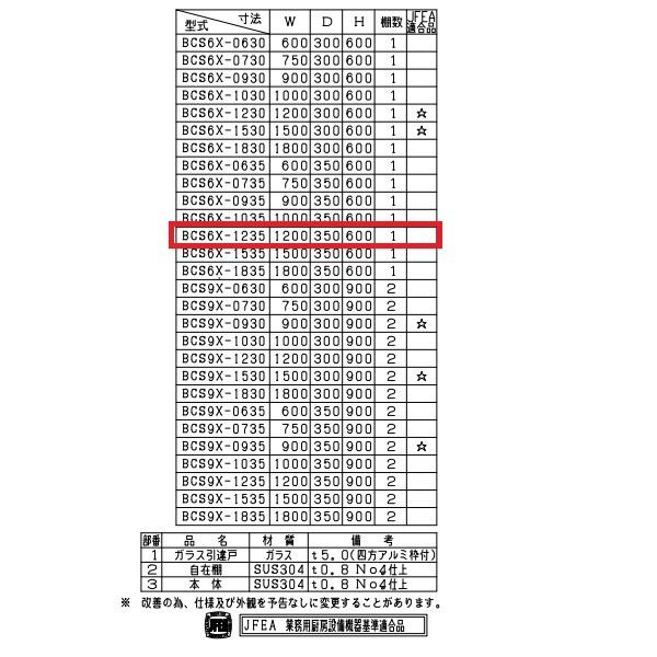 BCS6X-1235　マルゼン　吊戸棚　SUS304　ガラス戸