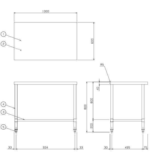 BW-T106N　マルゼン　作業台三方枠　BGなし