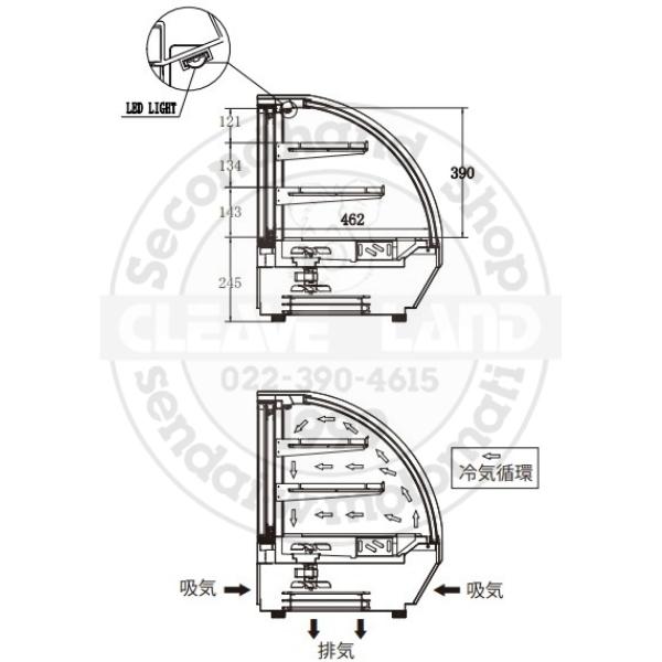 JCM JCMS-46T 卓上型対面冷蔵ショーケース（ラウンド型） 100L 単相