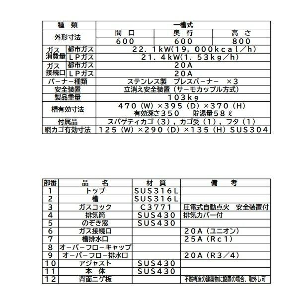 MGU-066PG　マルゼン　スパゲティ釜　3カゴ　クリーブランド