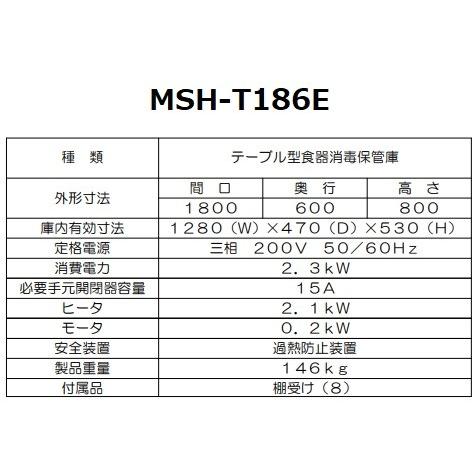 MSH-T186E　マルゼン　食器消毒保管庫　殺菌庫　殺菌　3Φ200V　食器消毒　消毒　テーブル型　6カゴ収納　クリーブランド