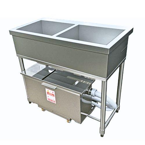 テンポスオリジナル 【組立式/テンポス】グリストラップ付二槽シンク