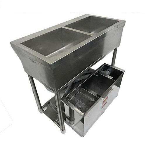 テンポスオリジナル 【組立式/テンポス】グリストラップ付二槽シンク