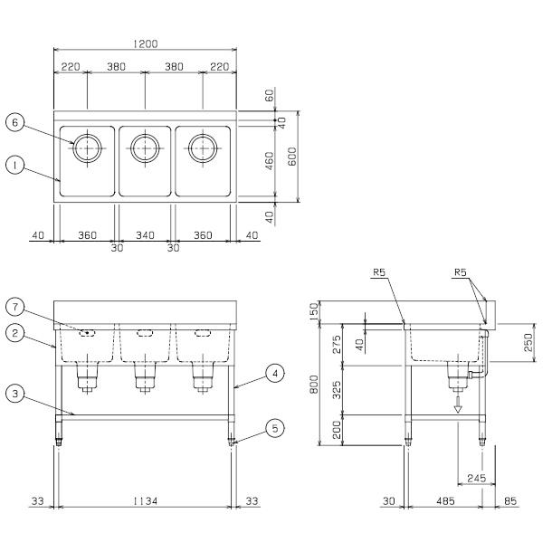 マルゼン（MARUZEN） BS3-126 三槽シンク BG有 : 厨房機器販売