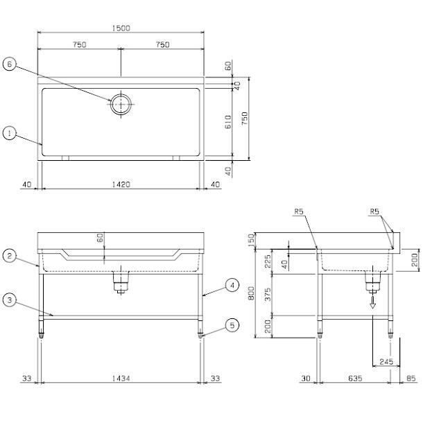 マルゼン（厨房機器） BSF1-157 マルゼン 舟形シンク BGあり : 厨房