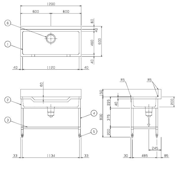 マルゼン（MARUZEN） BSF1X-126 SUS304仕様 舟形シンク BGあり : 厨房