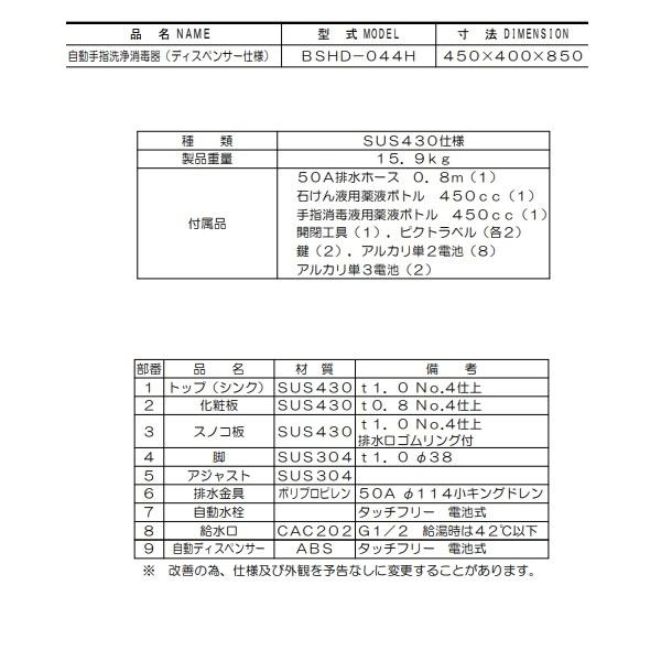 マルゼン(厨房機器) 自動手指洗浄消毒器 BSHD-044H マルゼン マルゼン(厨房機器) 自動手指洗浄消毒器 BSHD-044H マルゼン