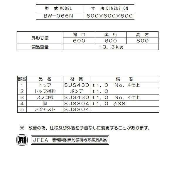 マルゼン　作業台　バックガードなし　BW-066N