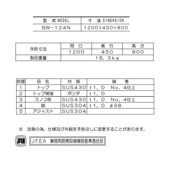 マルゼン（MARUZEN） 作業台 バックガードなし BW-124N : 厨房機器販売