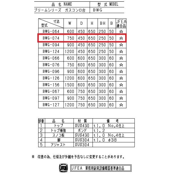 マルゼン（厨房機器） BWG-074 マルゼン コンロ台 BGあり : 厨房機器 
