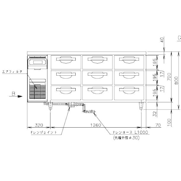 ホシザキ（HOSHIZAKI） RT-165DDCG-R ドロワー冷蔵庫 コールドテーブル